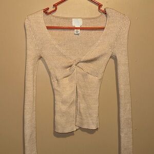 Cream Ribbed H&M Knit Long Sleeve Top